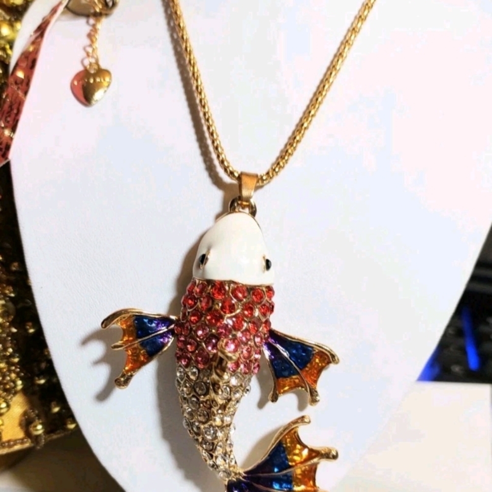 Betsey Johnson Multicolor Rhinestone Fish Necklace